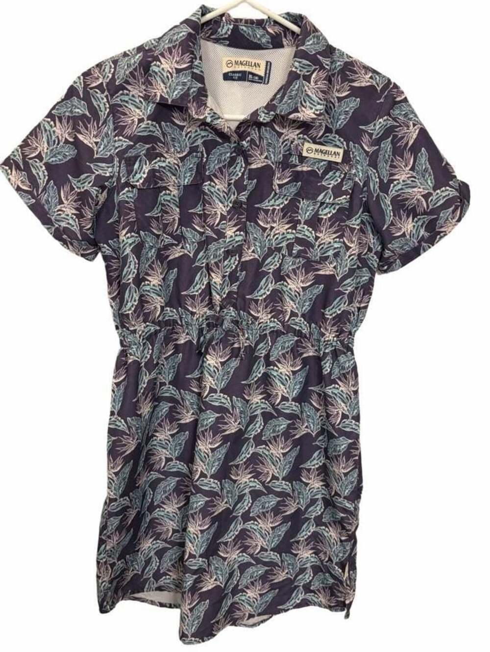 Magellan Outdoors Girls XL Tropical Fishing Dress Blue Botanical Quick Dry UPF